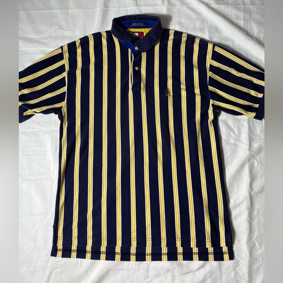 Tommy Hilfiger Other - Vintage Tommy Hilfiger vertical striped blue and yellow polo shirt men’s size L